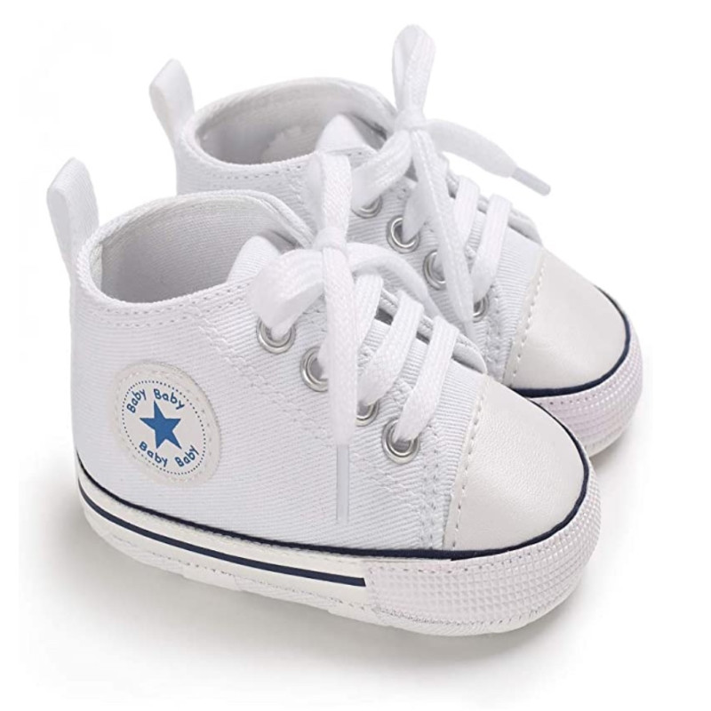 First Walker Canvas shoes crib Baby High Top Ankle shoes Boy and Girl White
